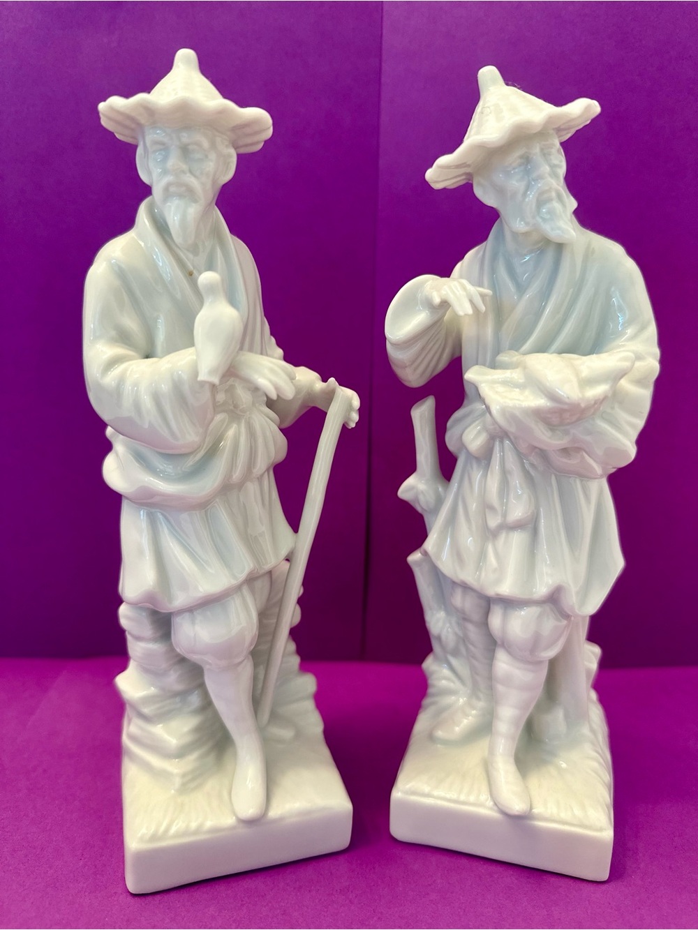 Fitz and Floyd White Porcelain Traveler Figurine Pair